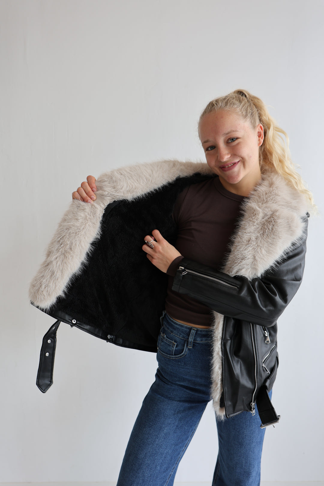 Kunstlederjacke mit Felleinsatz Maddy