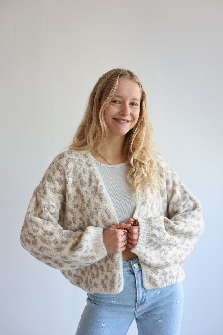 Offener Cardigan mit Leoprint