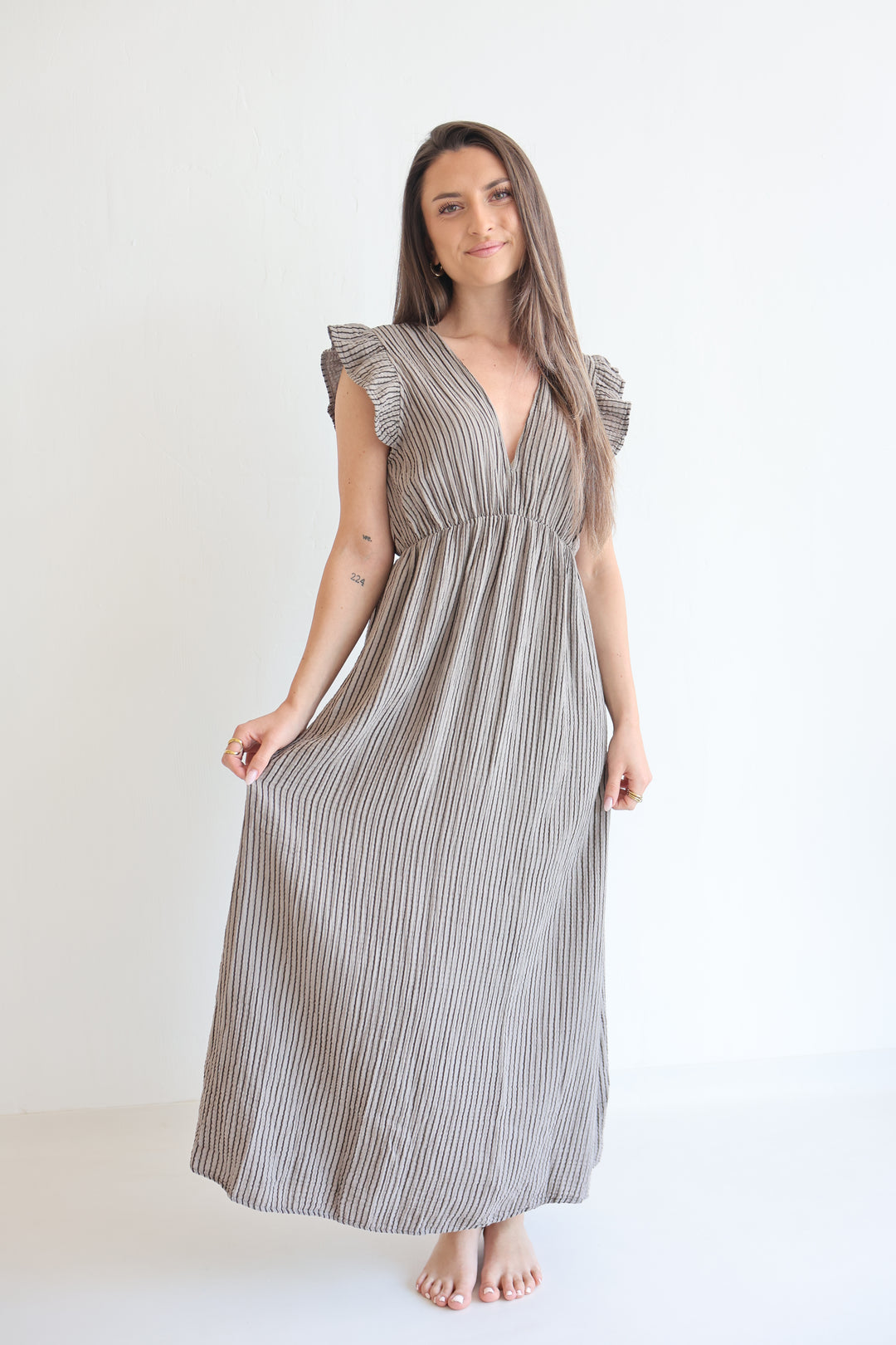 Langes Musselinkleid Casual Stripes