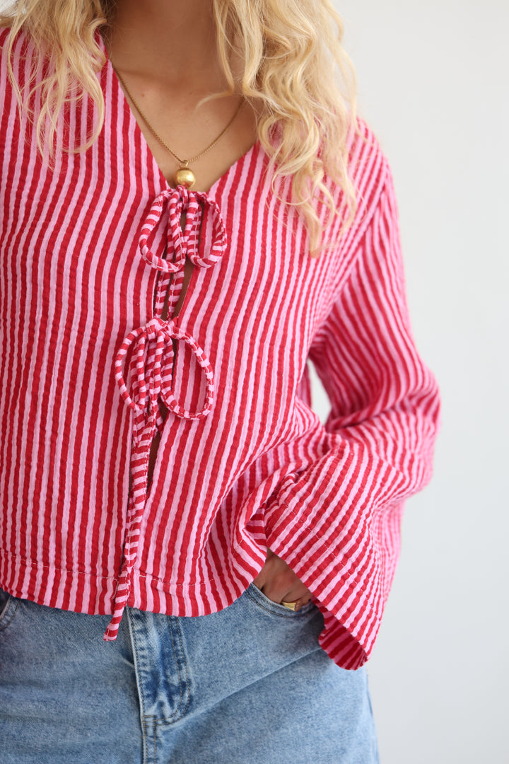 Cotton Striped Tie-Front Blouse