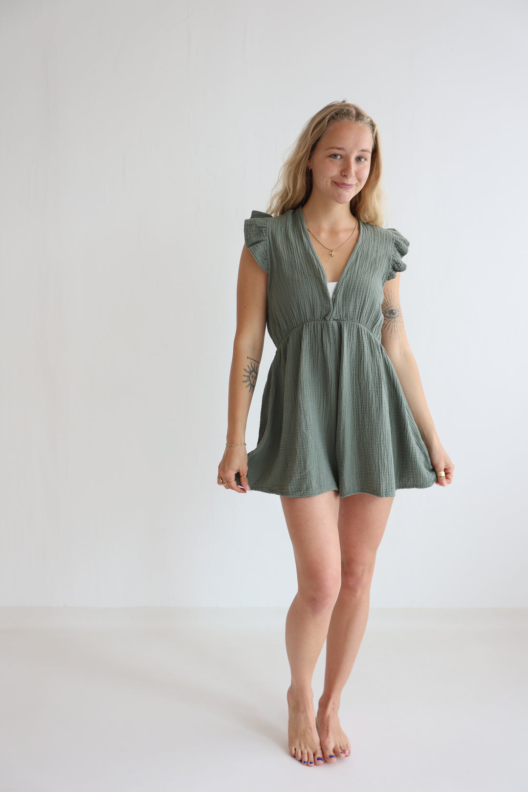Musselin-Jumpsuit mit Rüschen