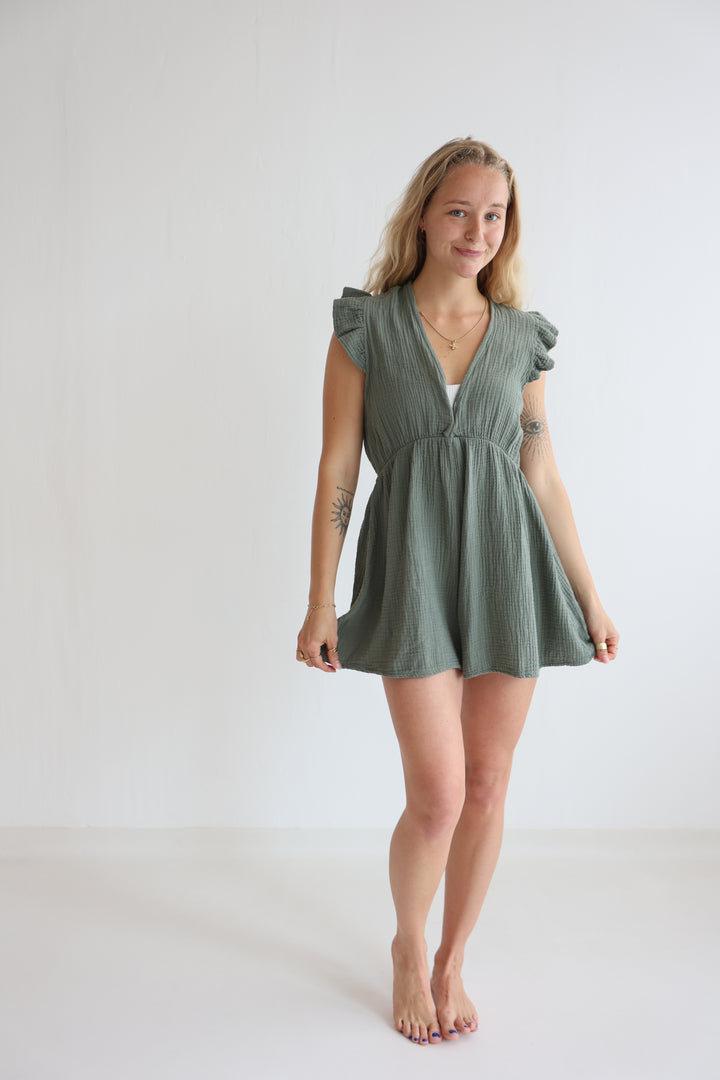 Musselin-Jumpsuit mit Rüschen