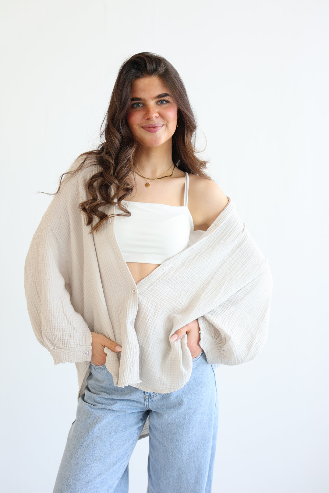 Oversize Blusenhemd aus Musselin Golden Eye