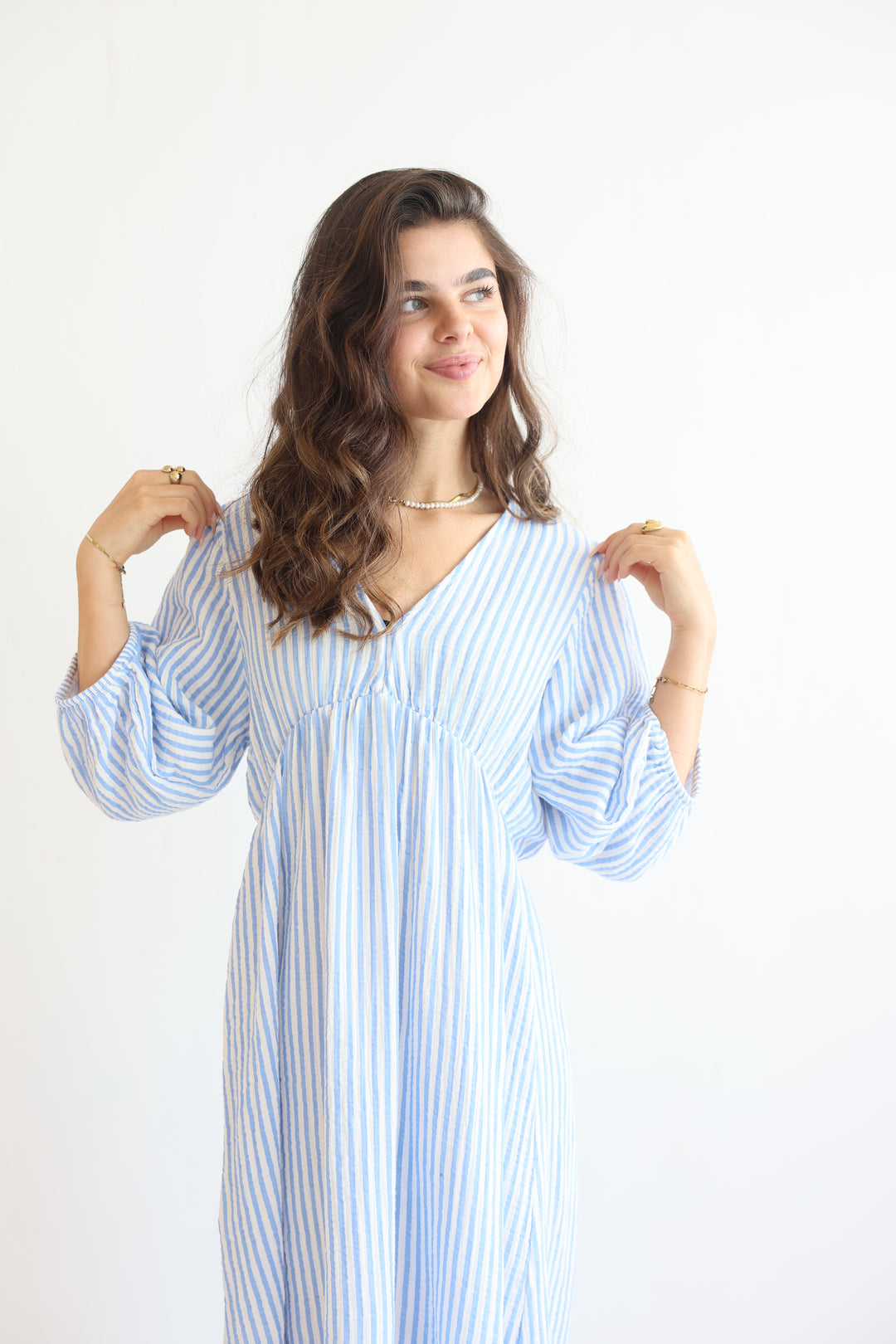 3/4 Arm Musselinkleid Summer Striped