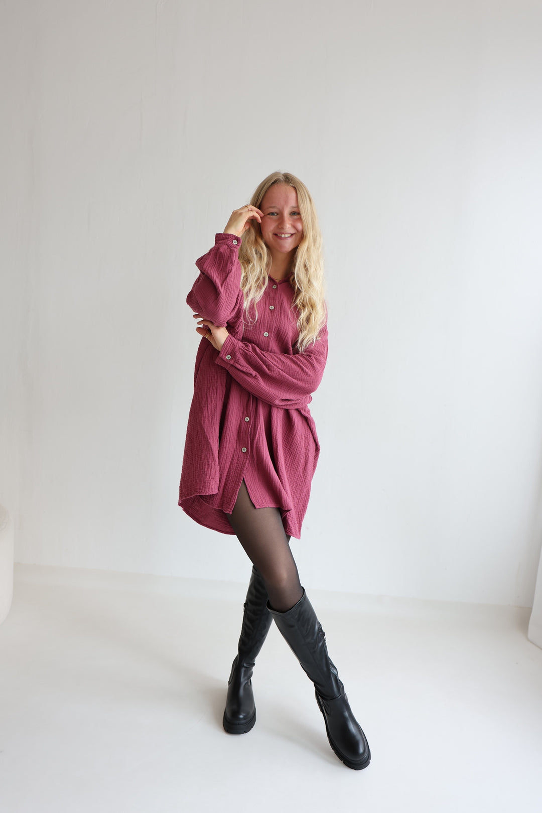 Oversize Blusenhemd aus Musselin (einfarbig)