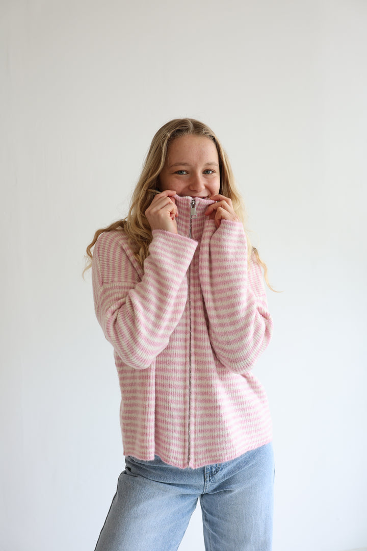 Zip Cardigan Fine Stripes