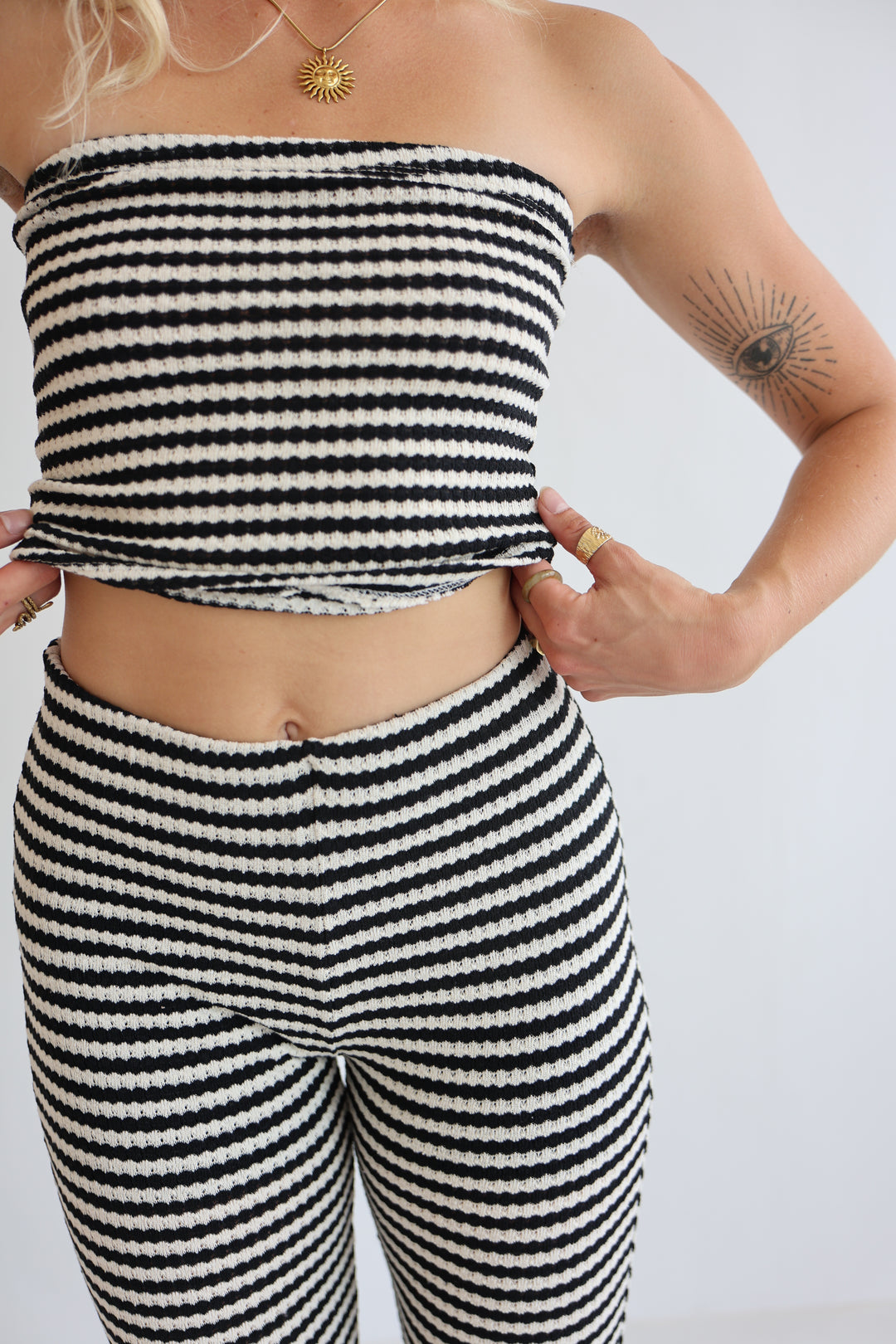 Striped Knit Flared Pants