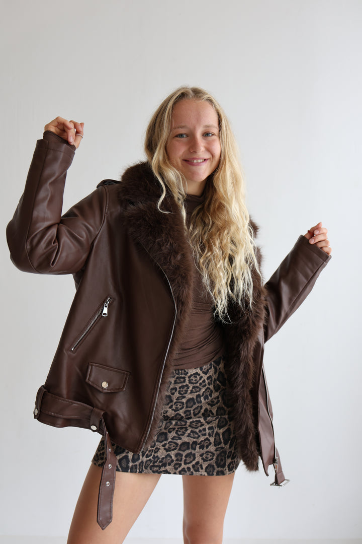 Kunstlederjacke mit Felleinsatz Maddy