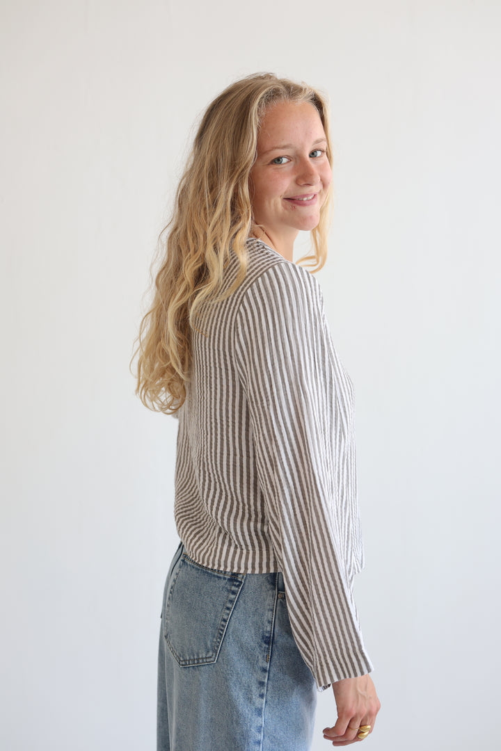 Cotton Striped Tie-Front Blouse
