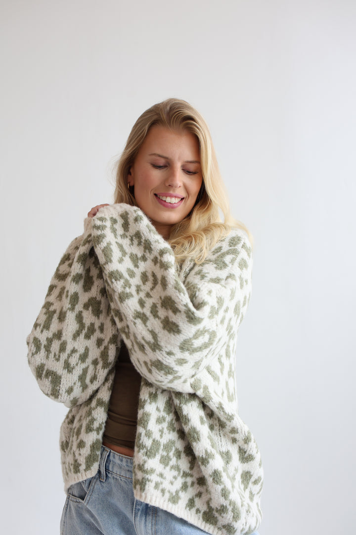 Offener Cardigan mit Leoprint