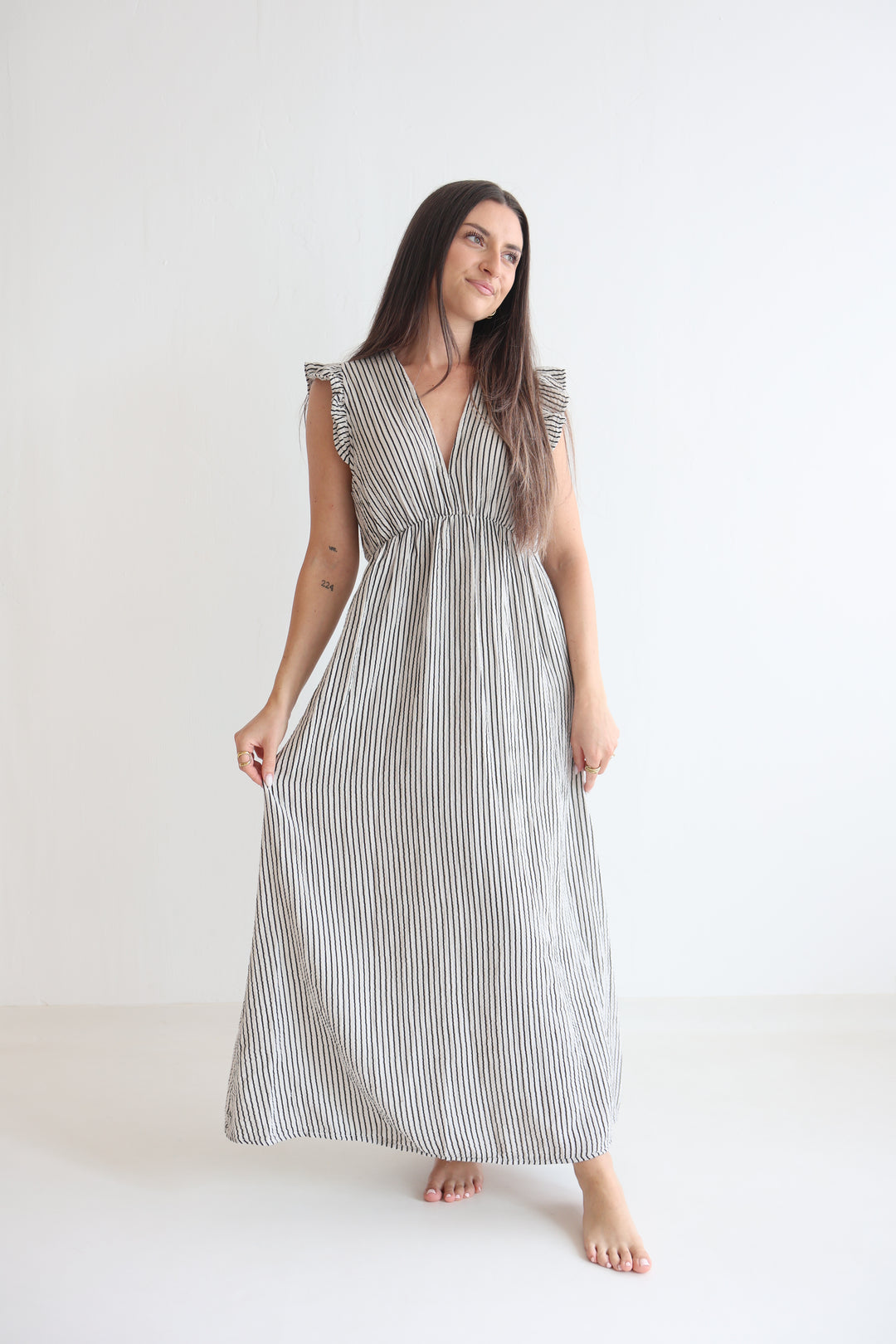 Langes Musselinkleid Casual Stripes