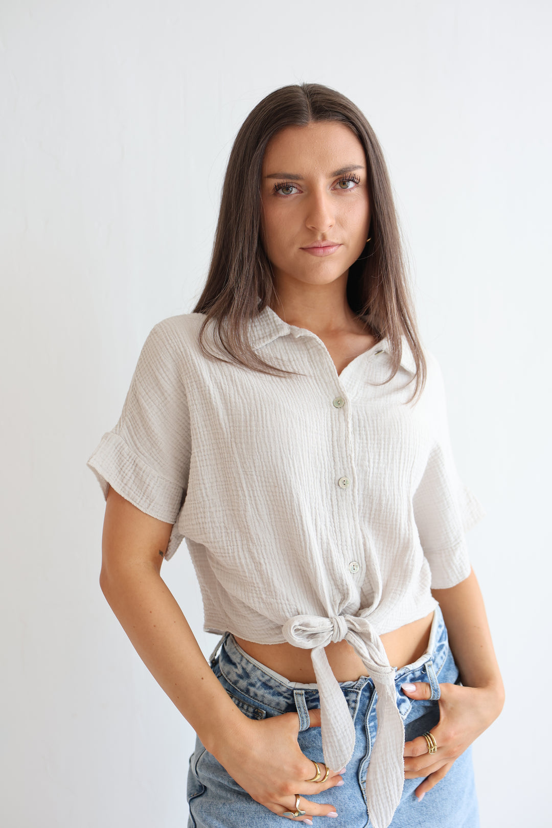 Knot Front Musselin Shirt