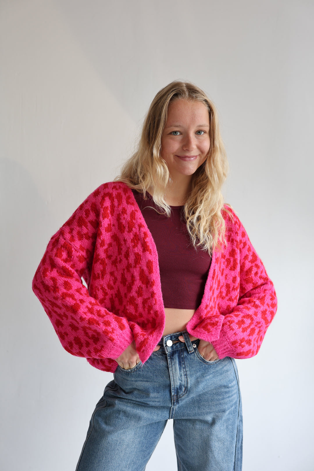 Offener Cardigan mit Leoprint