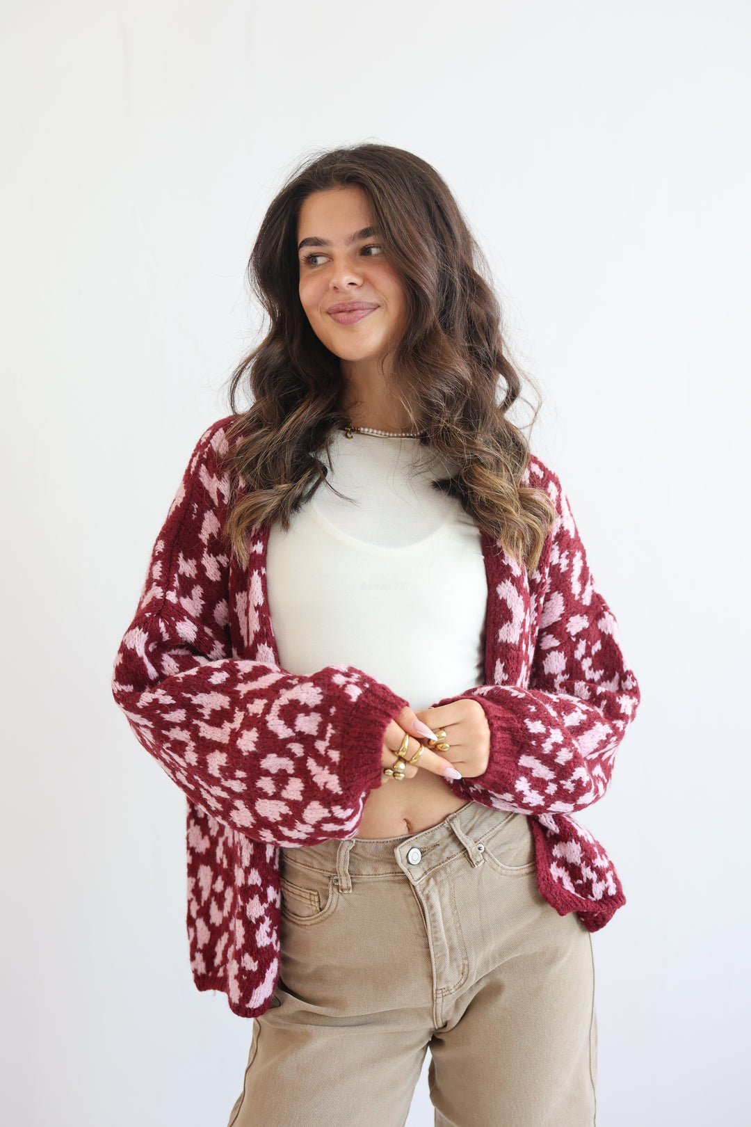 Offener Cardigan mit Leoprint