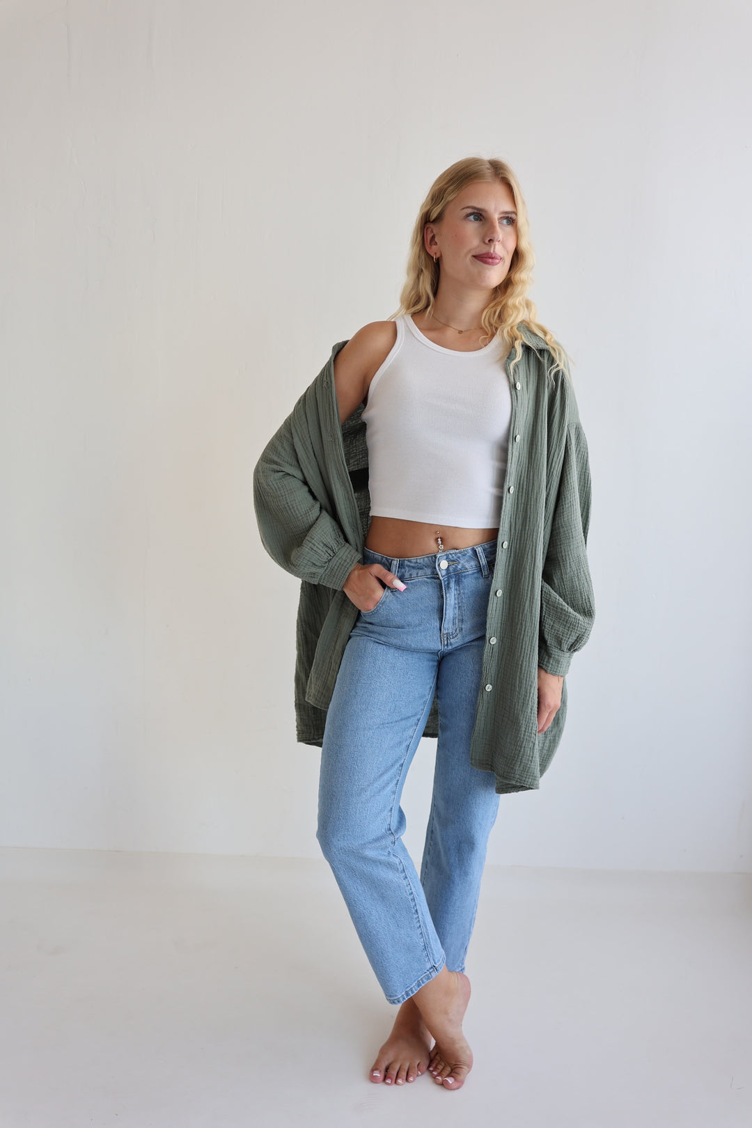 Oversize Blusenhemd aus Musselin (einfarbig)