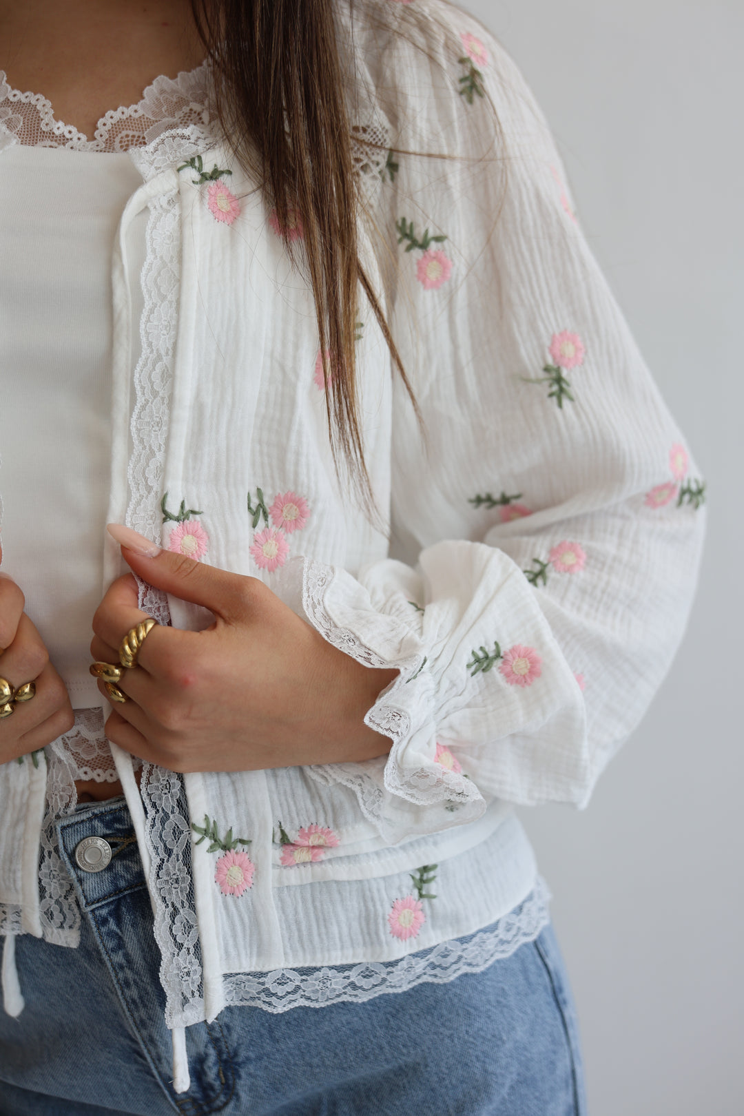 Pink Floral Musselin Cardigan