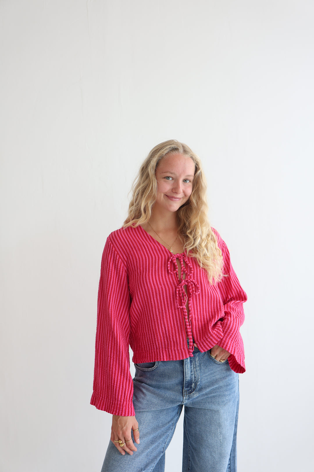 Cotton Striped Tie-Front Blouse