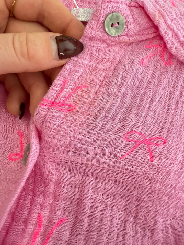 KURZES BLUSENHEMD AUS MUSSELIN BEAUTY BOWS PINK/NEONPINK (B-WARE)