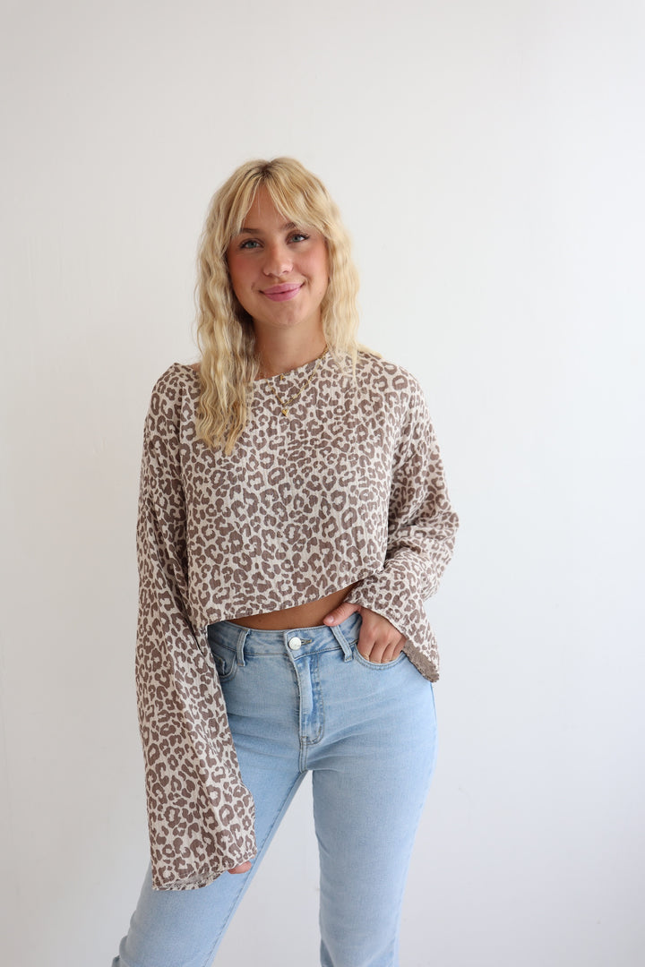 Off-Shoulder Musselinshirt mit Leoprint Liz