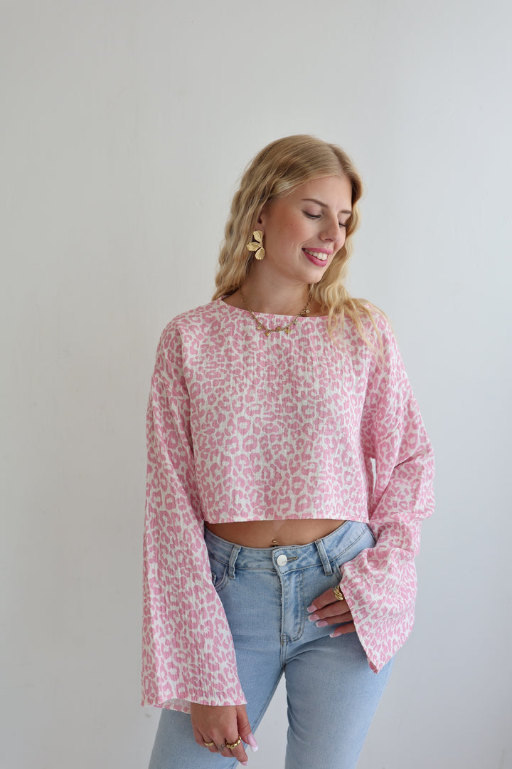 Off-Shoulder Musselinshirt mit Leoprint Liz