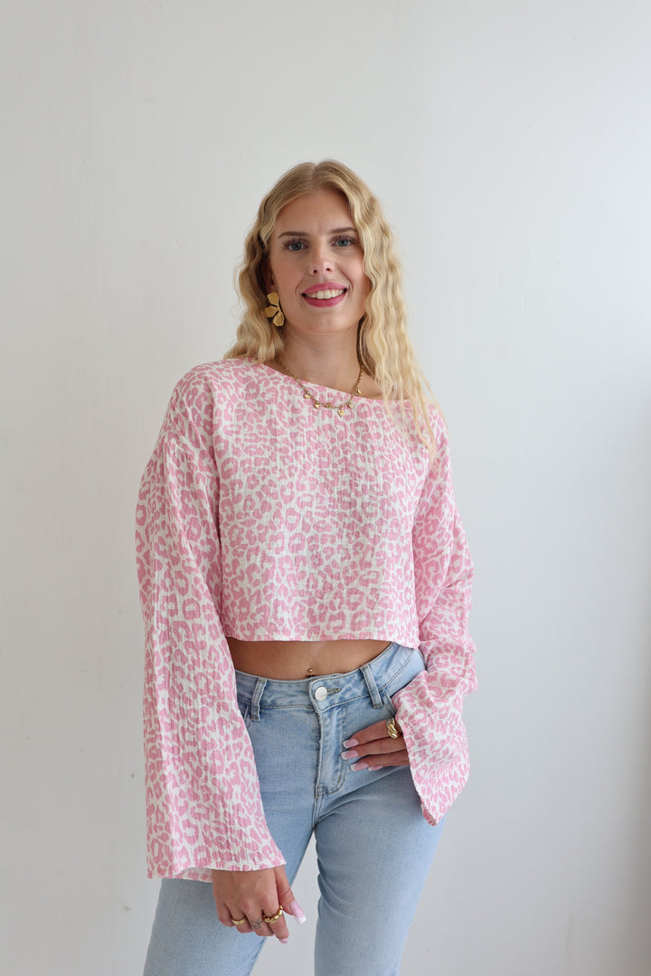 Off-Shoulder Musselinshirt mit Leoprint Liz
