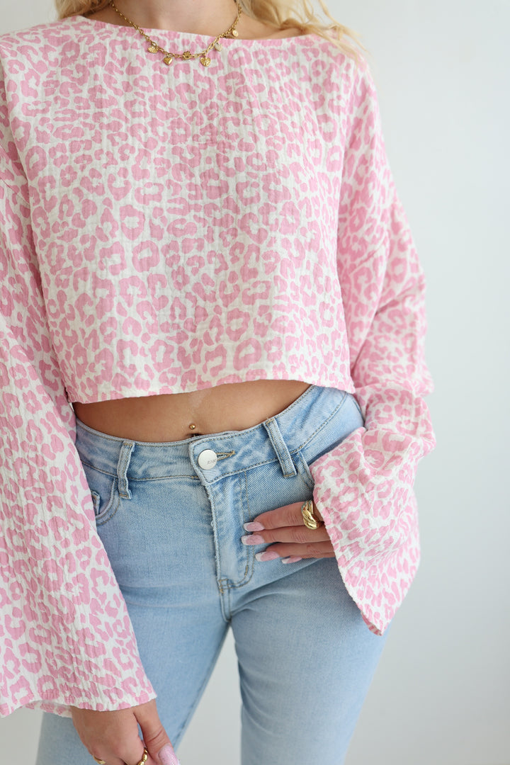 Off-Shoulder Musselinshirt mit Leoprint Liz