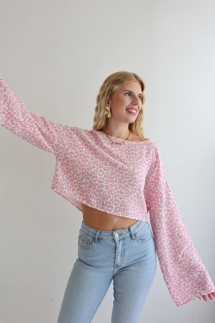 Off-Shoulder Musselinshirt mit Leoprint Liz