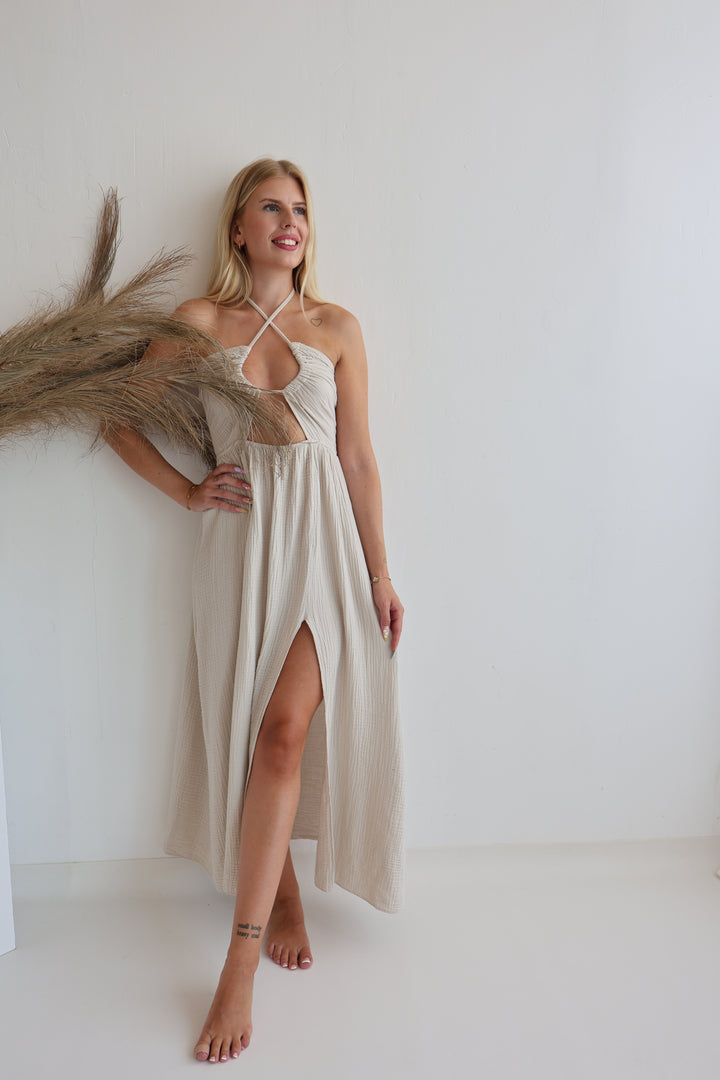 Langes Musselinkleid mit Cut-Outs Leona (einfarbig)