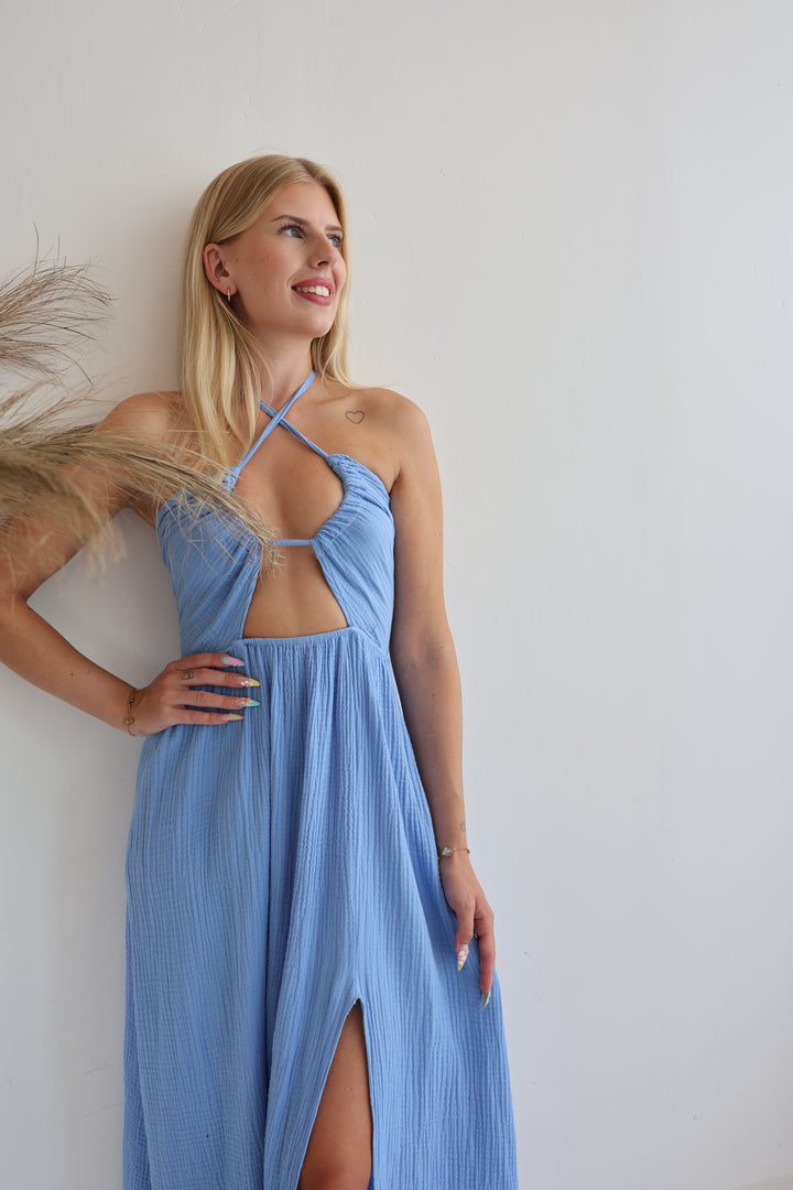 Langes Musselinkleid mit Cut-Outs Leona (einfarbig)