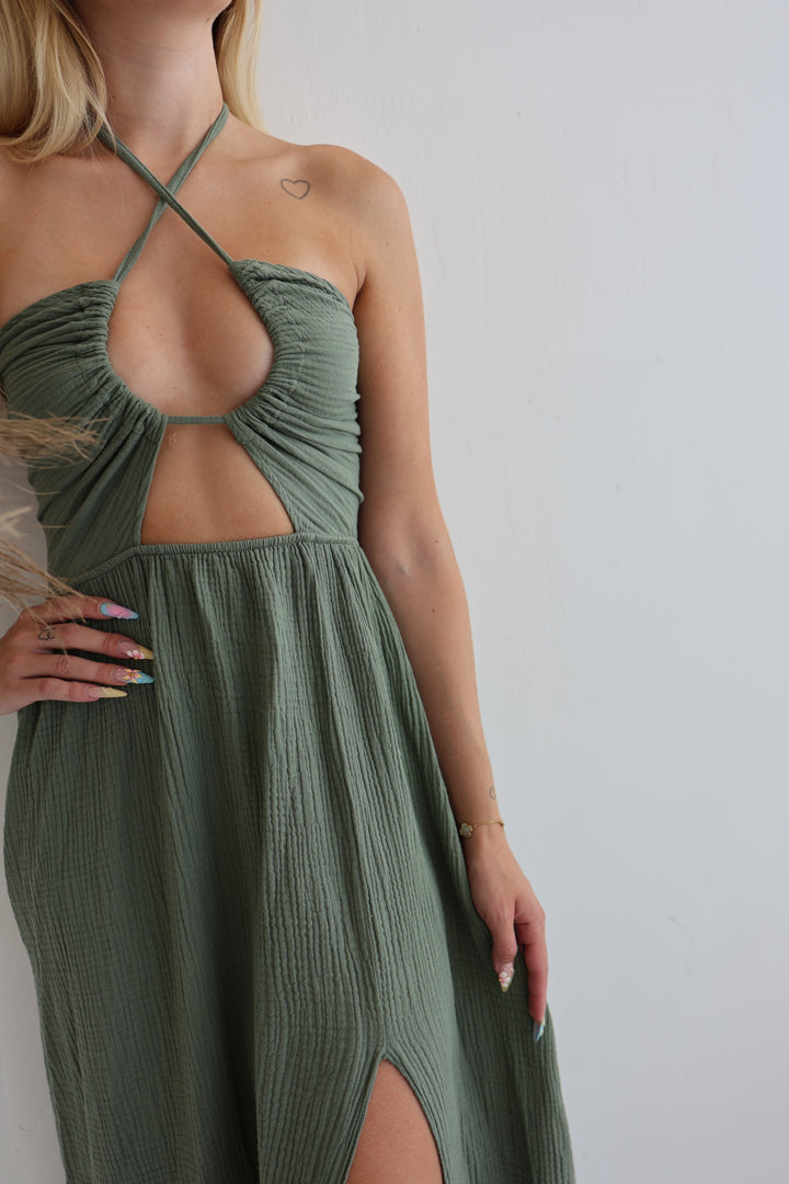 Langes Musselinkleid mit Cut-Outs Leona (einfarbig)