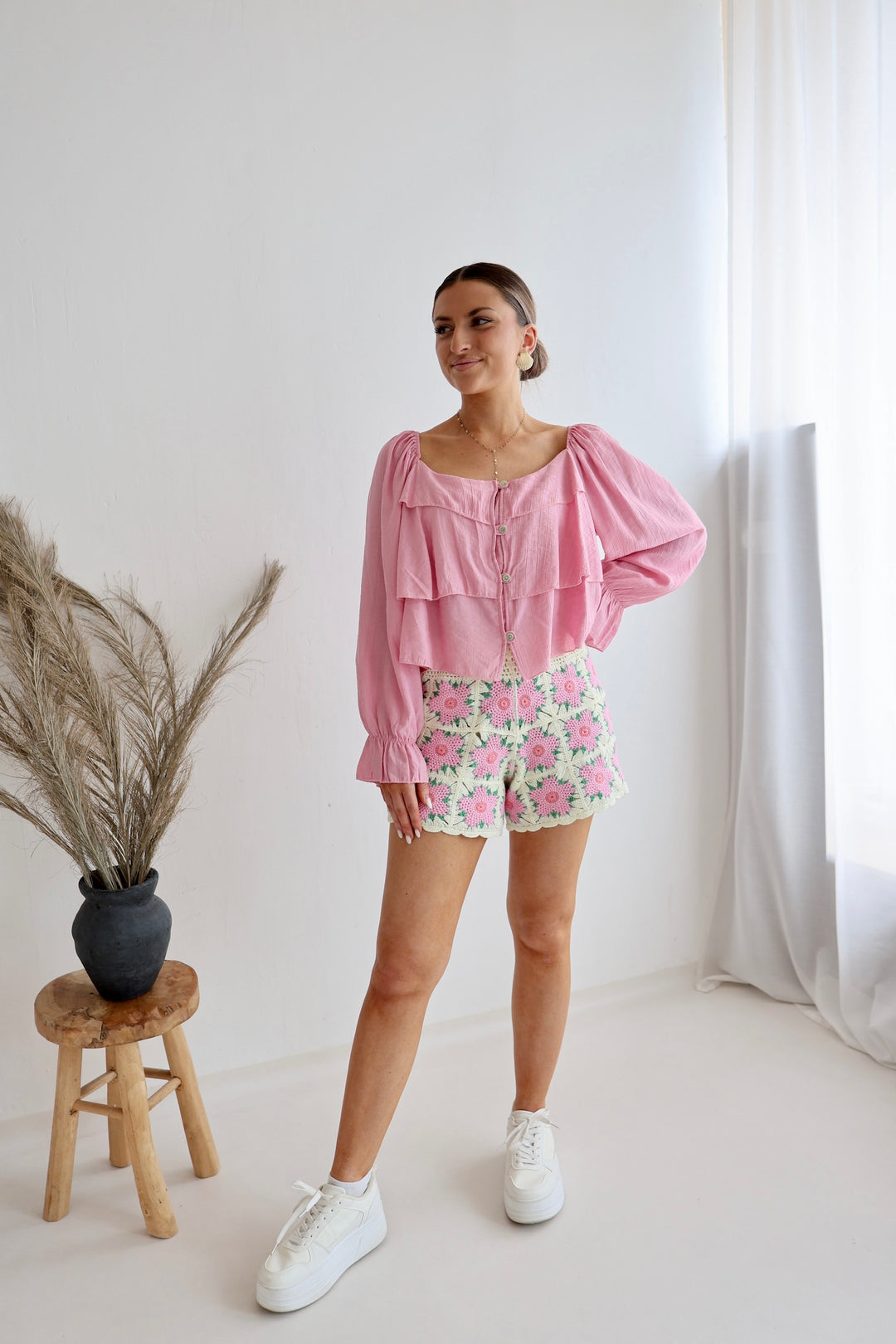 Gehäkelte Shorts Pink Flowers