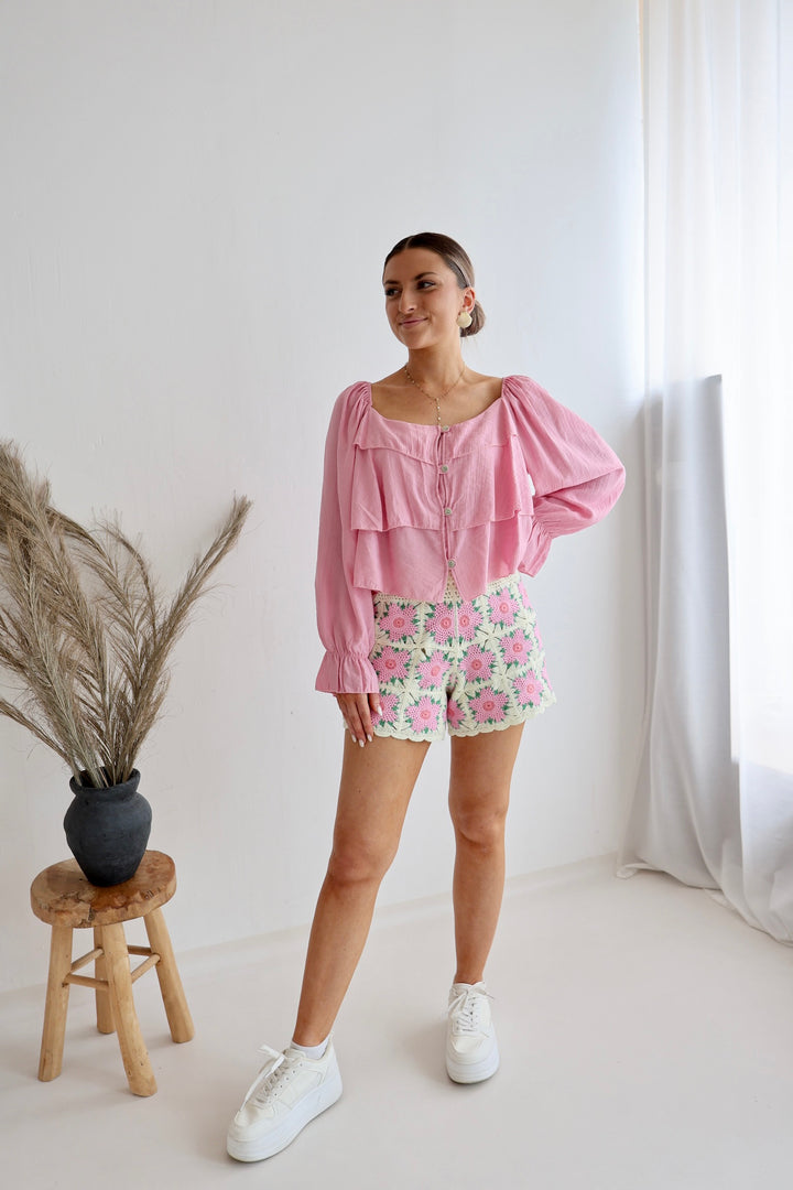 Gehäkelte Shorts Pink Flowers