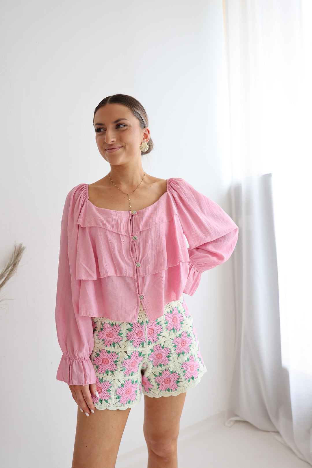 Gehäkelte Shorts Pink Flowers