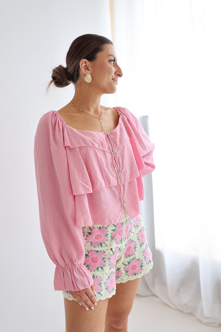 Gehäkelte Shorts Pink Flowers