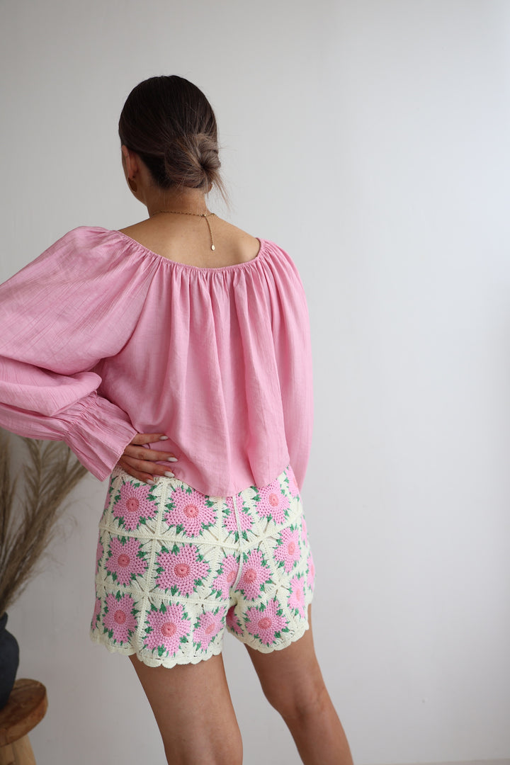 Gehäkelte Shorts Pink Flowers