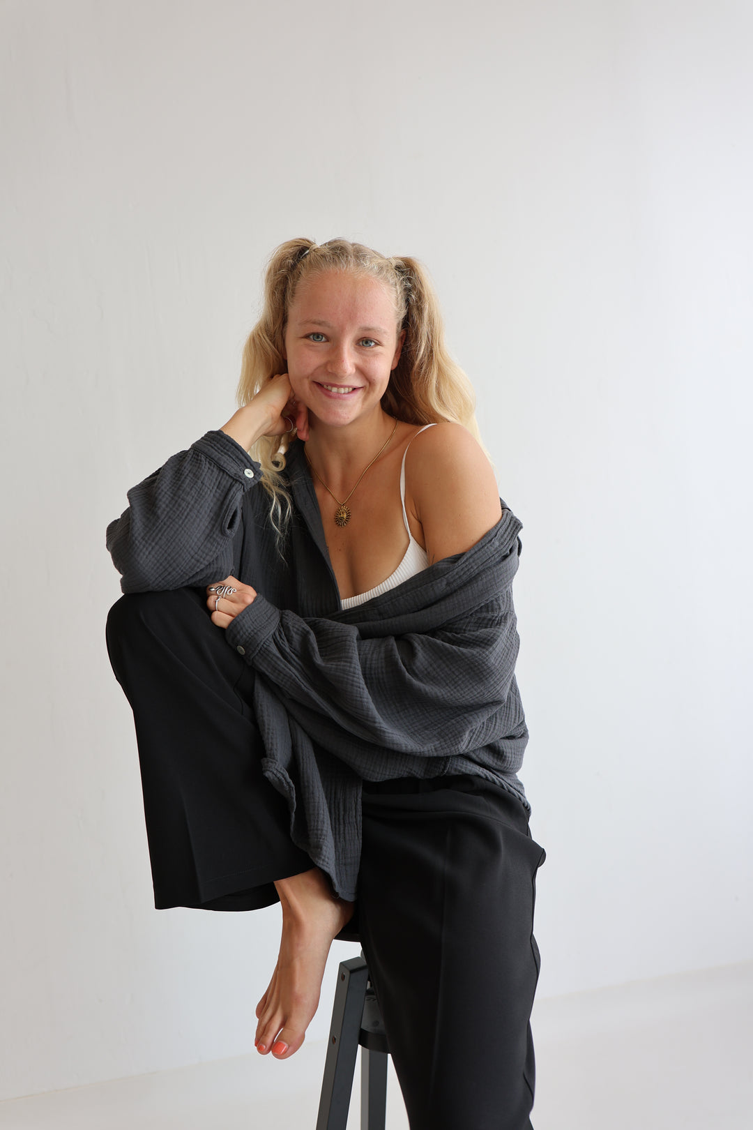 Kurzes Blusenhemd aus Musselin (einfarbig)