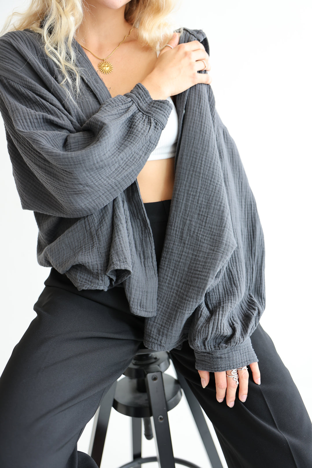 Kurzes Blusenhemd aus Musselin (einfarbig)