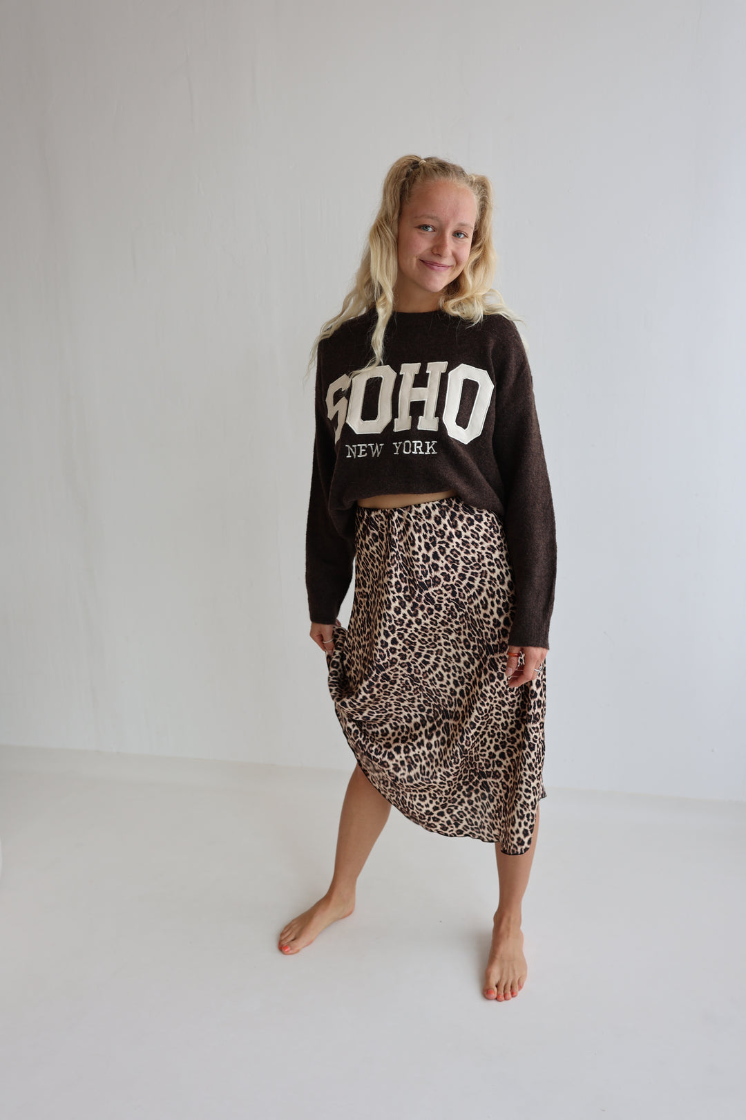 Satinrock mit Leoprint Lina