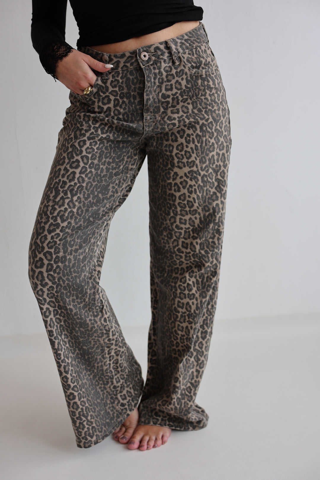Wide Leg Jeans mit Leoprint (6265-34)