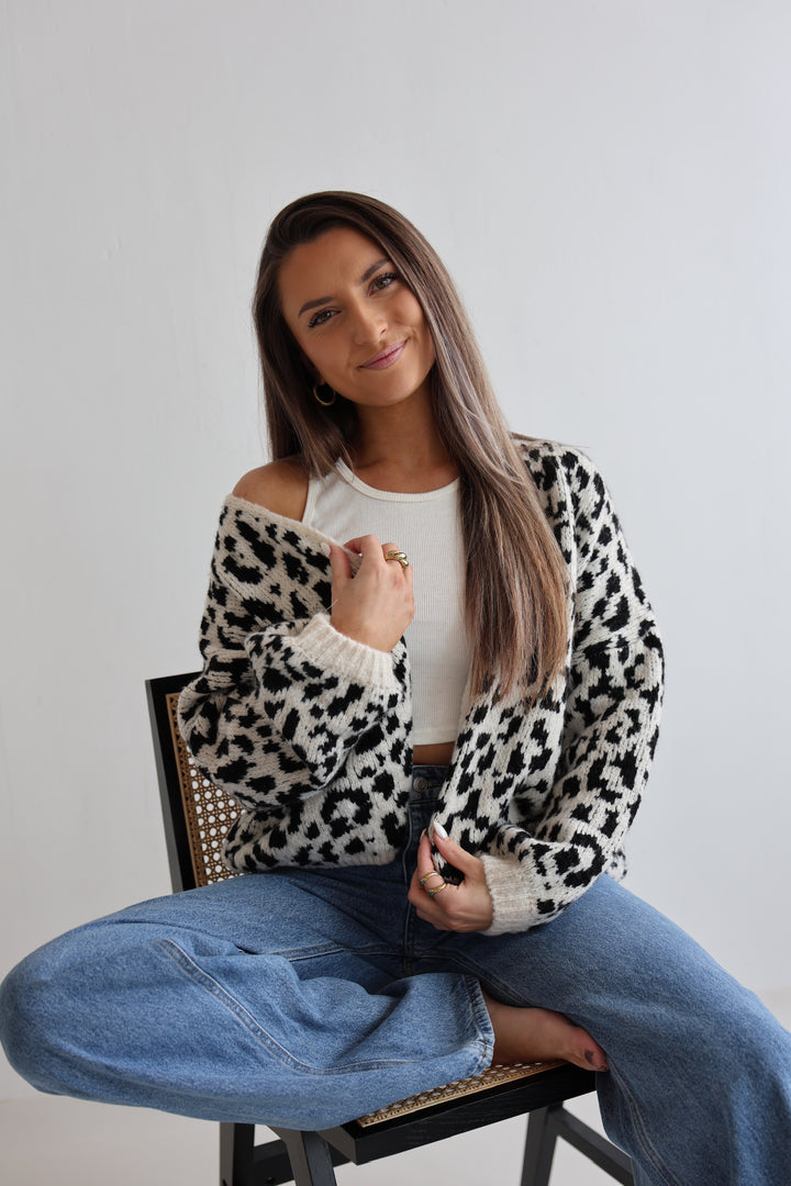 Offener Cardigan mit Leoprint