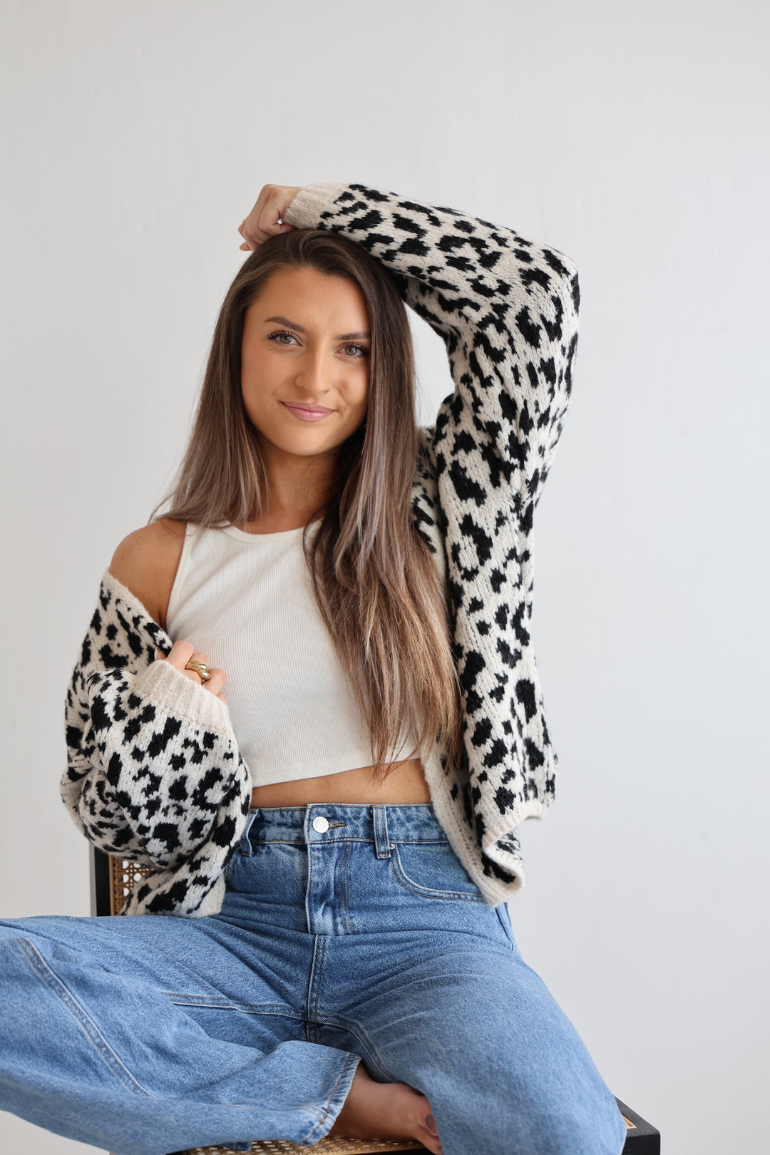 Offener Cardigan mit Leoprint