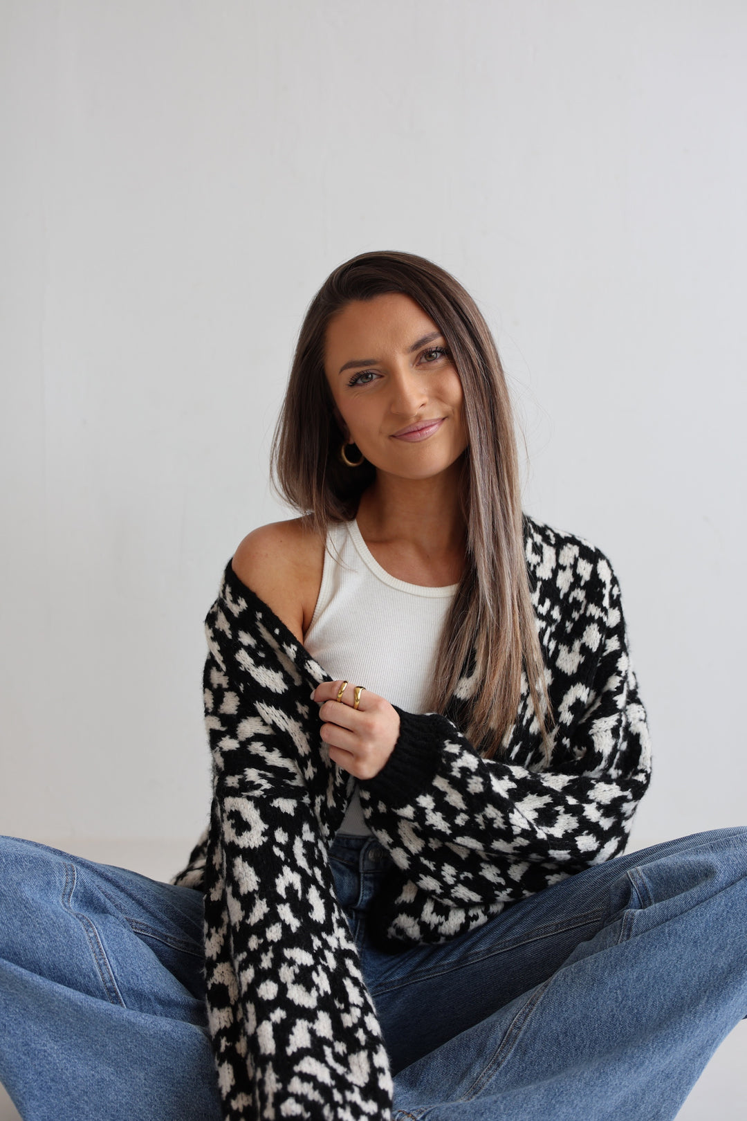 Offener Cardigan mit Leoprint