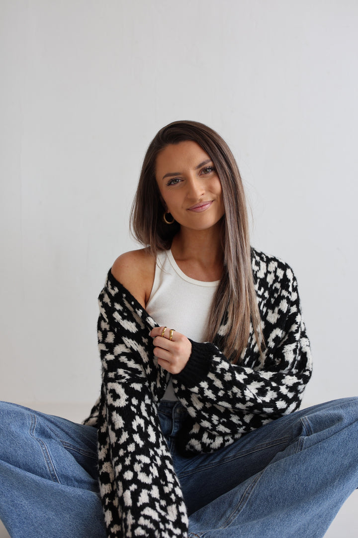 Offener Cardigan mit Leoprint