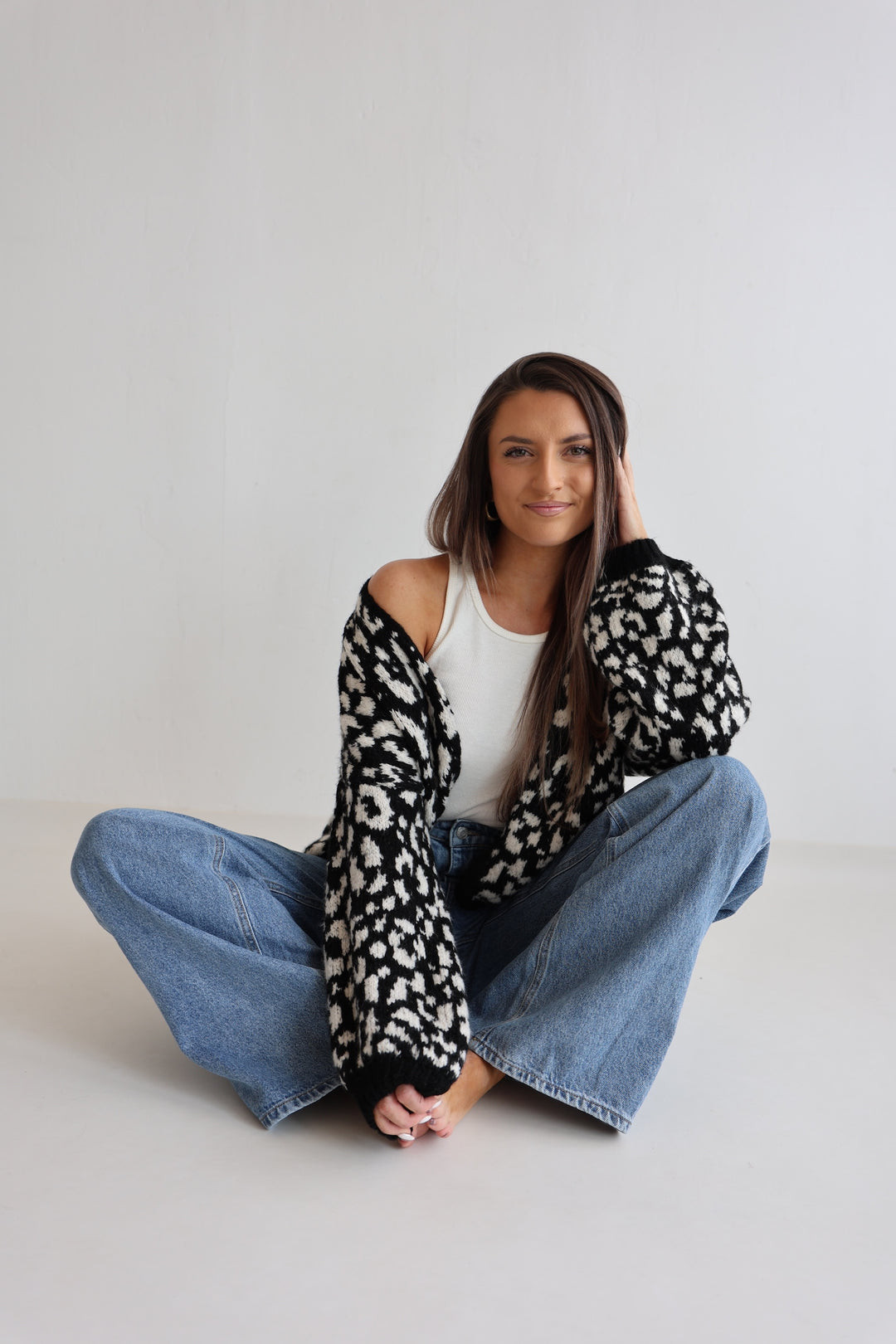 Offener Cardigan mit Leoprint