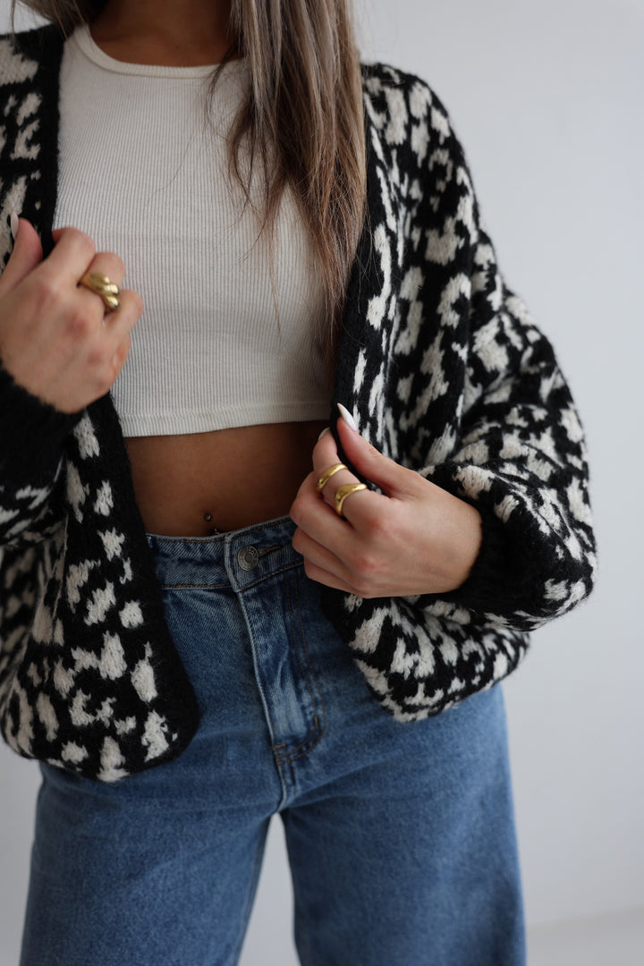 Offener Cardigan mit Leoprint