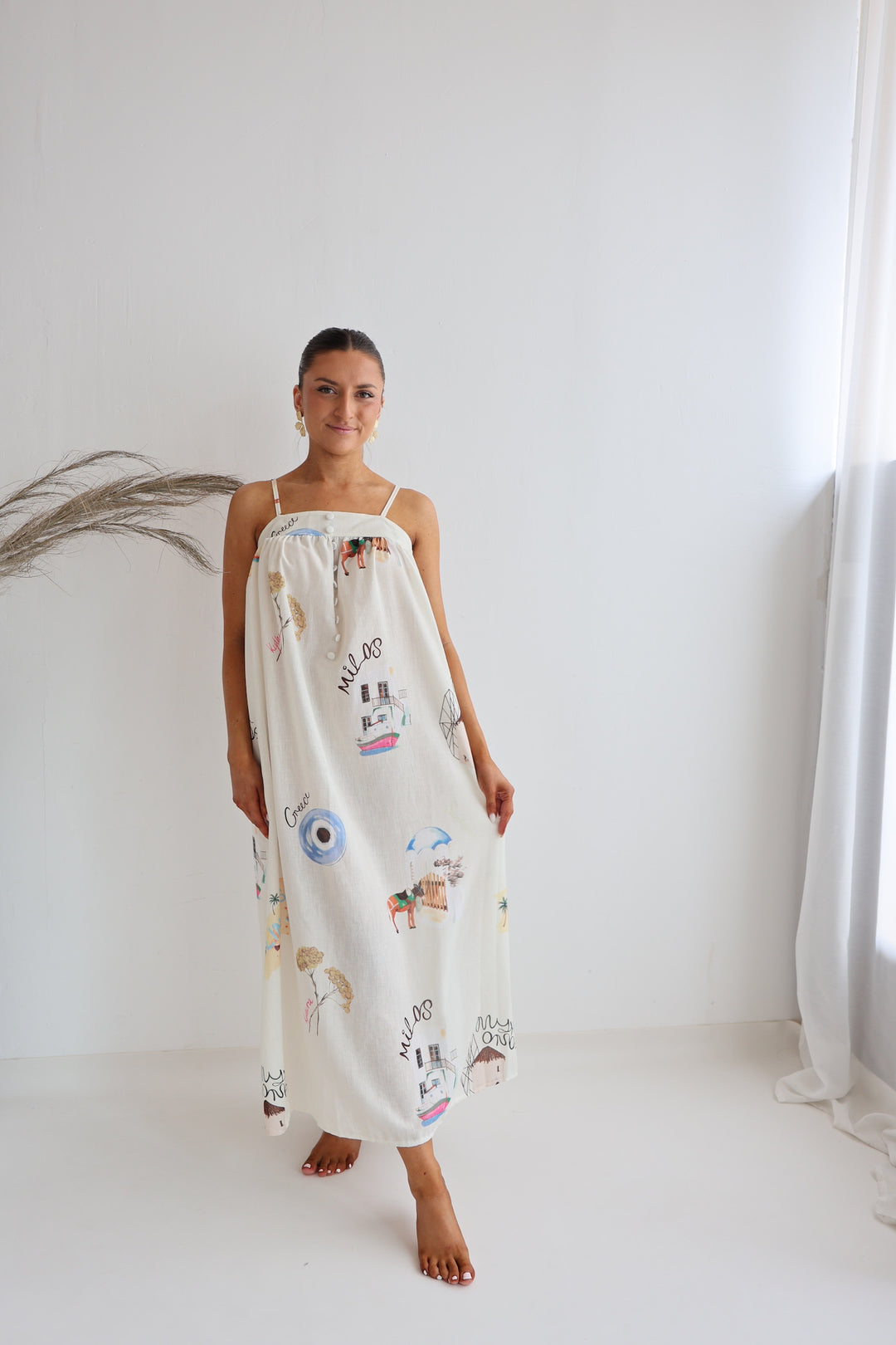Langes Kleid mit Print Greece