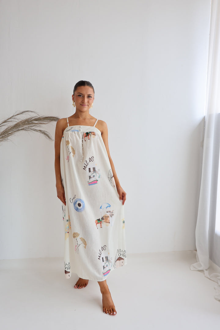 Langes Kleid mit Print Greece
