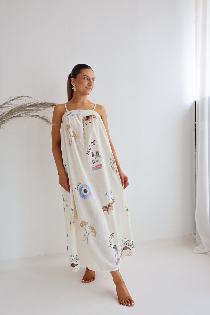 Langes Kleid mit Print Greece