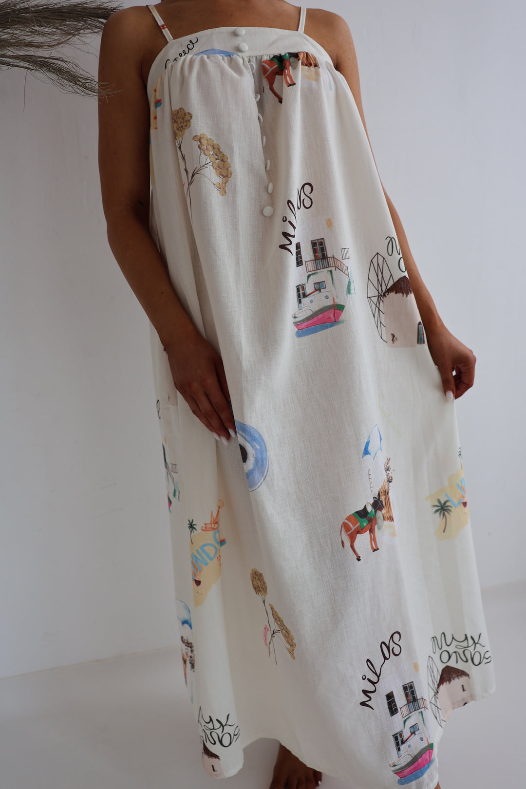 Langes Kleid mit Print Greece