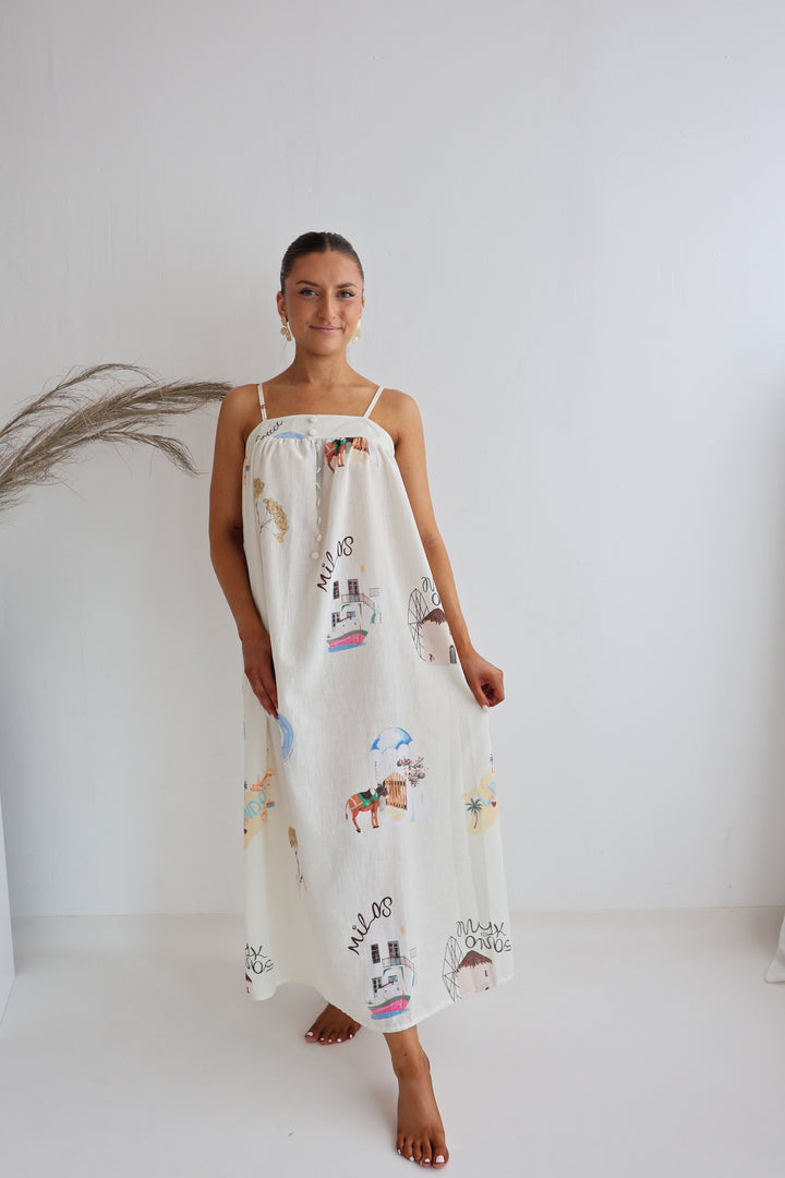 Langes Kleid mit Print Greece